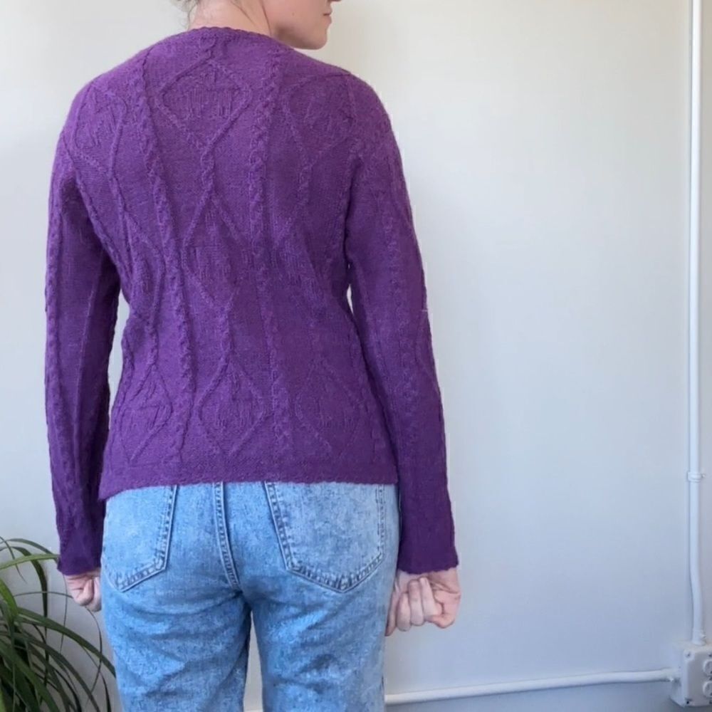 La Vicunita Womens S 100% Baby Alpaca Cable Knit Purple Sweater - Picture 3 of 14